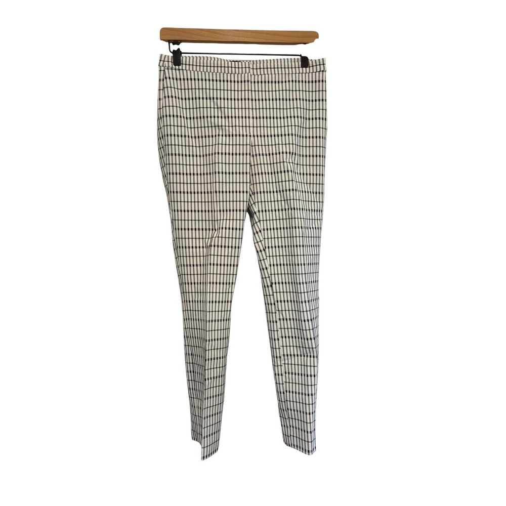 Theory Womens Black White Green Grid Plaid Slim Ankle Trousers Pants Size 2